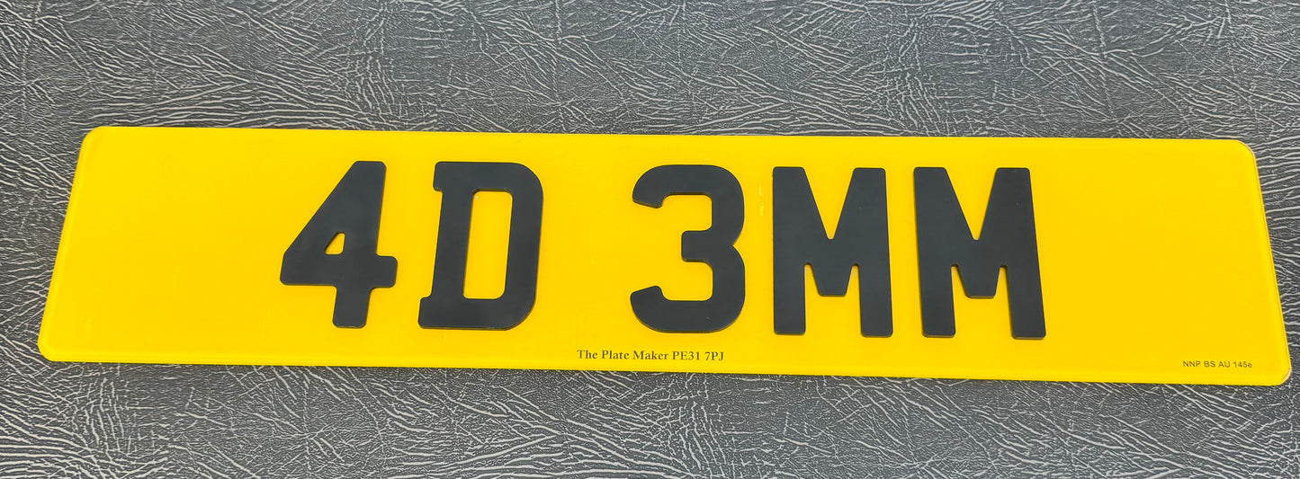 4D 3mm Road Legal Number Plates