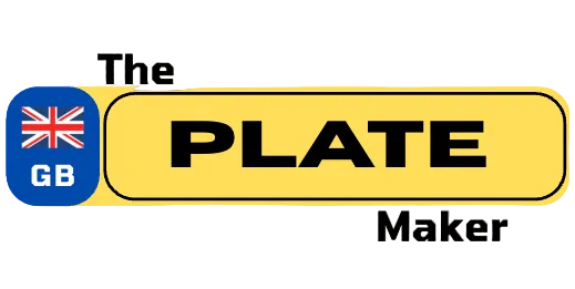 Logo of 'The Plate Maker' with a British flag icon on a white background
